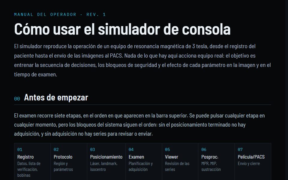 Manual del operador con las siete etapas del examen